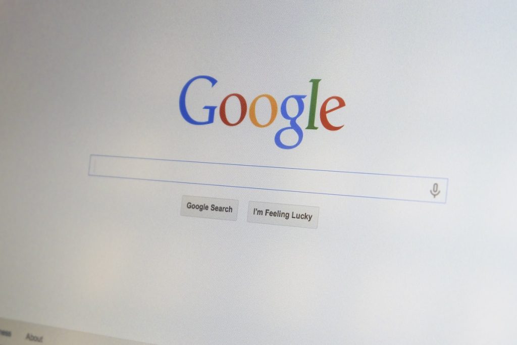 Google search first landing page view on web browser